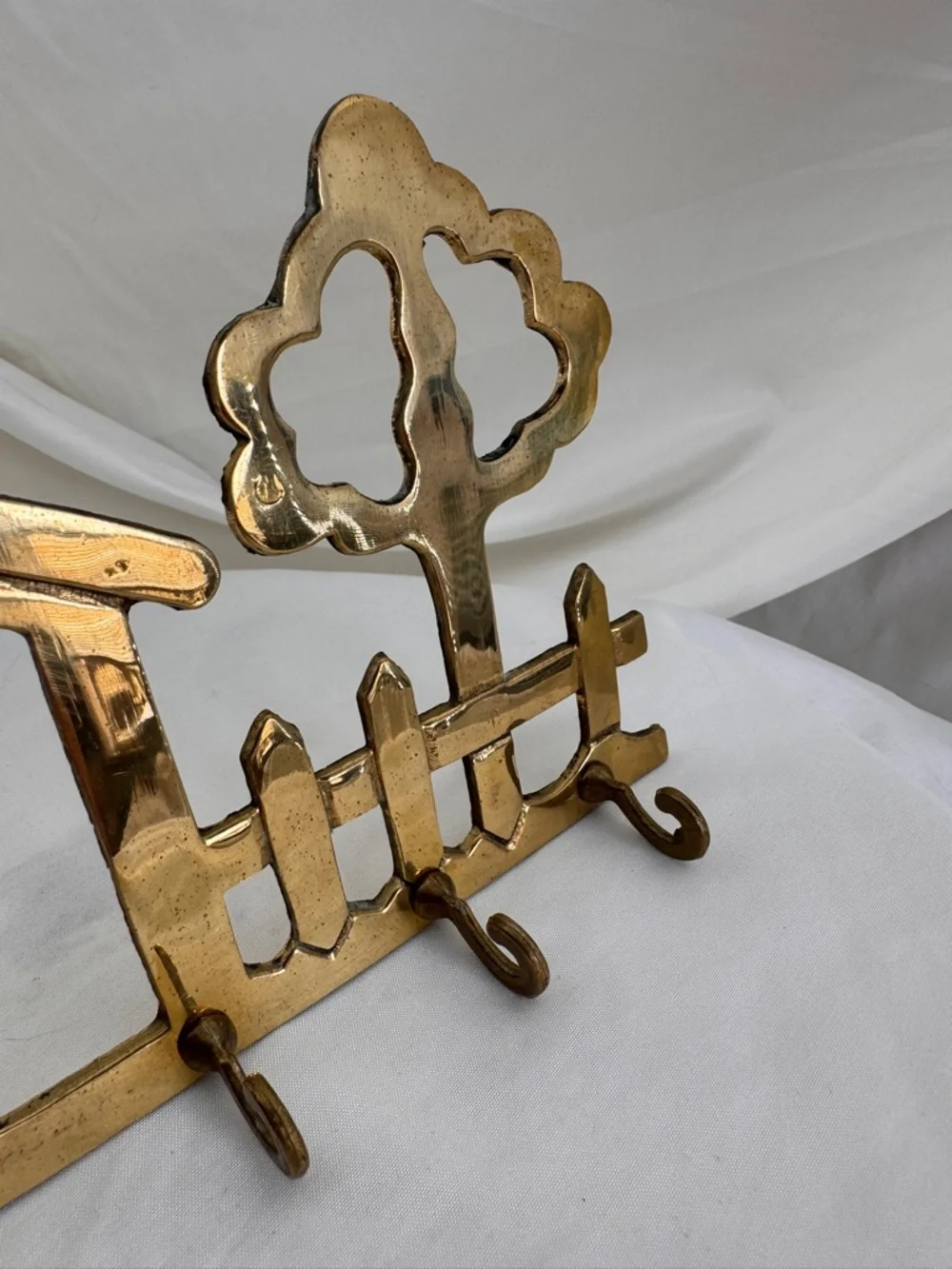 Vintage Brass Cottagecore House & Tree Wall Hook Entryway Decor Key Holder MCM